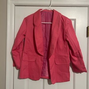 Bright Pink Blazer with Shawl Collar and Relaxed Fit
